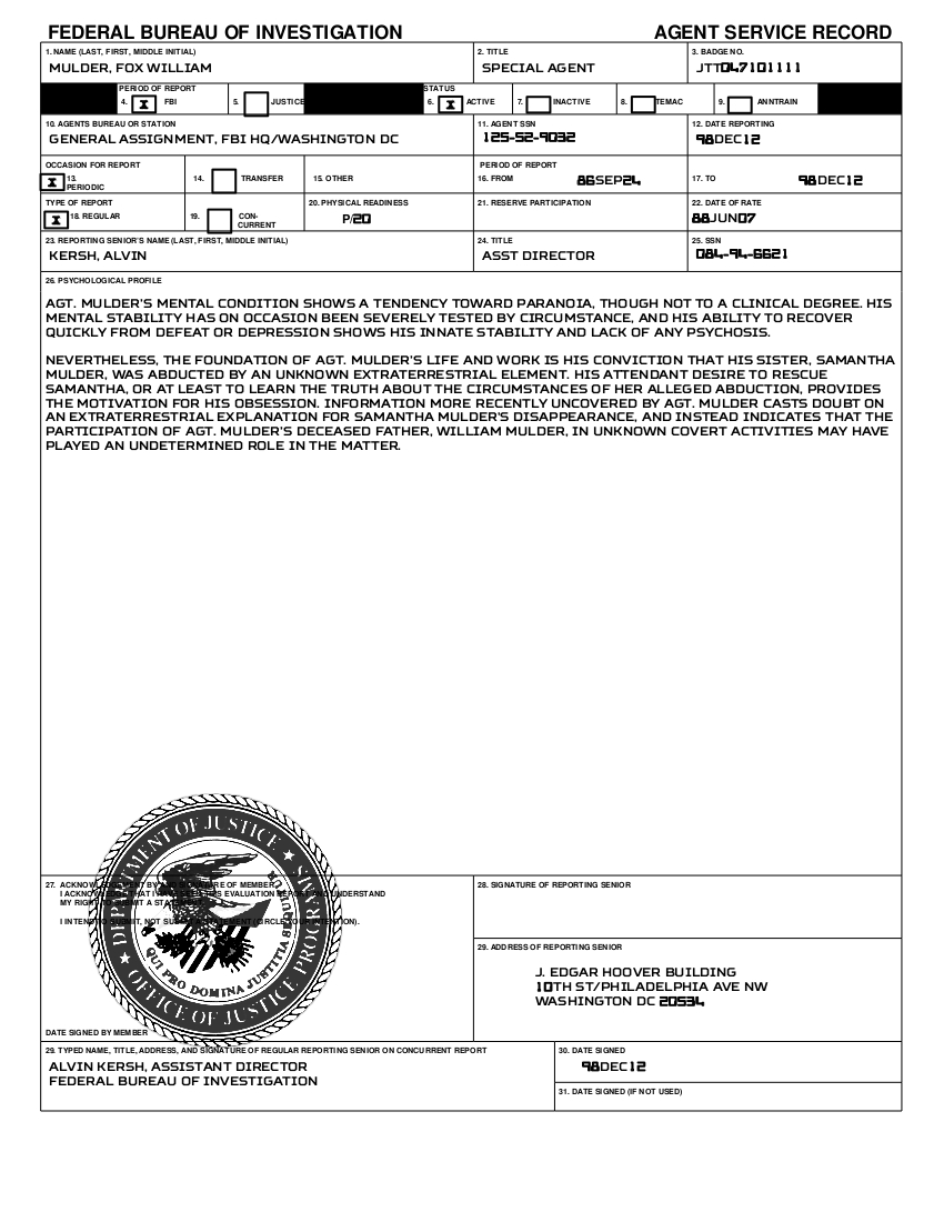 Agent Service Record 001 Agent Service Record 001